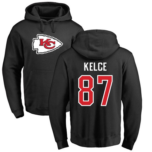 Men Kansas City Chiefs 87 Kelce Travis Black Name and Number Logo Pullover Hoodie